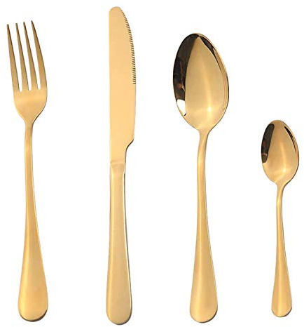 Edelstahl-Besteckset, 8-teiliges goldenes Besteckset, bietet Platz für 2 Personen. (Gold)