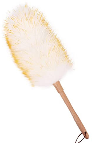 SWECOMZE Lammfell-Staubwedel, Mikrofaser Staubwedel, Staubwedel mit ergonomischem Holzgriff, für die häusliche und professionelle Reinigung, Möbelreinigung (Gelbe Spitze,M: 51cm)