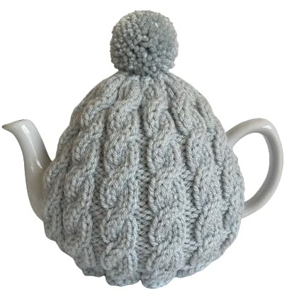 Grey Cable Knitted Tea Cosy, Fits 4-6 Cup Teapot