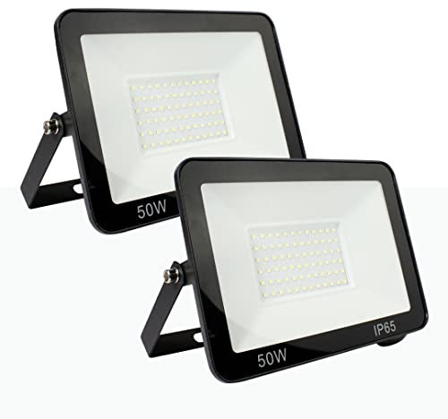 Barcelona - Lot de 2 spots LED d'extérieur 50 W IP66 étanches avec réflecteurs, projecteur LED éclairage extérieur pour allées, terrasses, jardin 6000 K noir (K1883-2-BF)