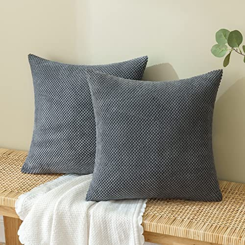 EMEMA Kordsamt Kissenbezug Dekorative Granulat Sofakissen Dekokissen Kissenbezüge Kissenhülle Couchkissen Überwurf Kissen Bezug Zierkissen für Couch Sofa Wohnzimmer 2er Set 50x50 cm Dunkelgrau
