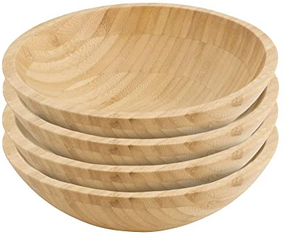 Biozyog Lot de 4 bol ronds en bambou - Diamètre : 19,5 cm - Plats froids et chauds - Soupe - Service durable - Pâtes - Bouddha - Vaisselle de fête - Céréales