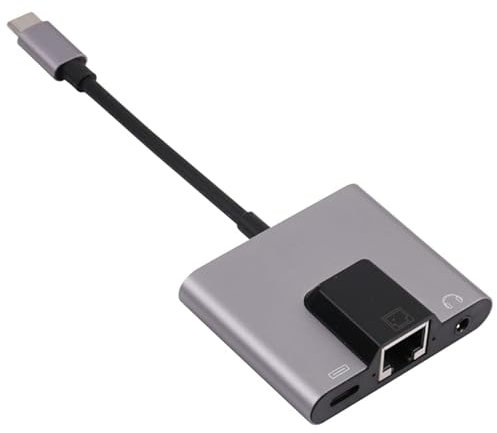 High-Tech Place NK-1056TC 3 en 1 Homme USB-C/Type-C à la Charge USB-C/Type-C + Ethernet + 3.5mm Écouteur Adaptateur Femelle