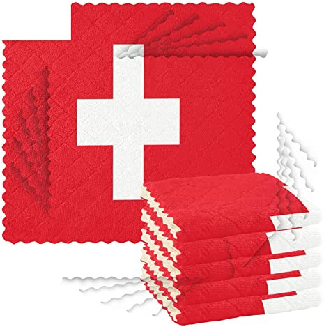 Küchen-Geschirrtücher, 6 Stück, Reinigungstücher zum Trocknen von Geschirr, Schrubben, Waschlappen für Spüle, Kochen, Backtisch, 27,9 x 27,9 cm, Schweiz-Flagge, Vektor-Grafik, rechteckig, Schweizer