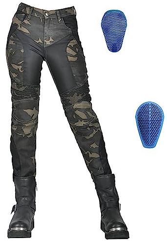 HULUV Damen Motorrad Reit Camouflage Jeans, Herren Armour Dirt Bike Motorradhose, Abnehmbare Upgrade Rüstung, Stretchstoff(Vert,L)