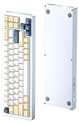 ATTACK SHARK M71 CNC Aluminum Custom Mechanical 68% Layout Gaming keyboard | BT5.0/2.4G Wireless/Wired,4600mAh Rechargable,Hotswap, GASKET, Poron Foam,14 Chroma RGB Lighting for MAC&WIN-Blueberry Cheese