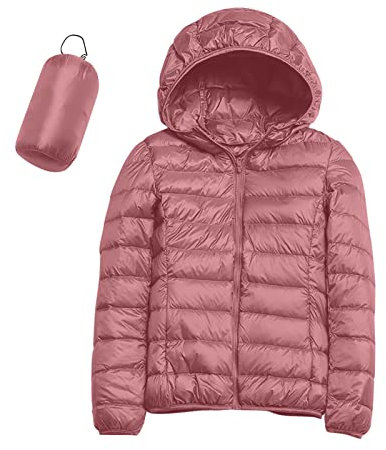 Women's Warm Waterproof Lightweight Jacket with Hood Windproof Winter Coat with Recycled Insulation Winter Slim Short with Hood Warm White Duck Down Coat Waterproofing Spray Ski Clothing, pink, M