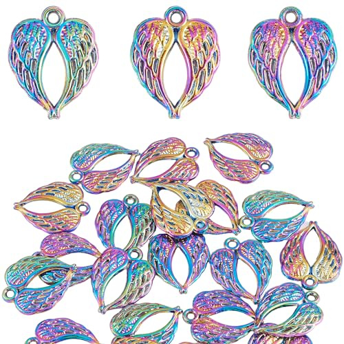 COGCHARGER 25 Pcs Multi-color Angel Wings Charms Pendant Rainbow Color Alloy Metal Wings Charms for Necklace Bracelet Earrings Jewelry Making DIY Craft Supplies