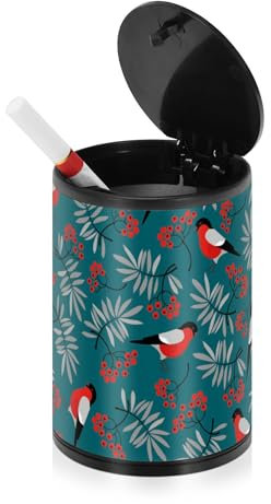 Aschenbecher für den Winter, rote Vögel, Beeren, für Zigaretten, Outdoor-Tisch mit Deckel, Edelstahl, tragbares Autozubehör, Zigarettenstopf-Behälter, Outdoor, für Strand, Büro, Angeln