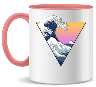 Forsca Great Wave Aesthetic Taza de Cerámica Para Té y Café, 300ml, Mágica, Blanca, Rosa, Negra 330ml