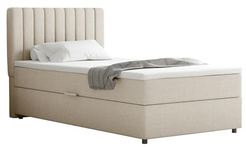 PANDA MÖBEL Homesy Everest Boxspringbett 100x200 cm, Doppelbett inklusive Matratze und Topper, Polsterbett mit Bettkasten, Komfortables Boxspringbett für das Schlafzimmer, modern und stilvoll