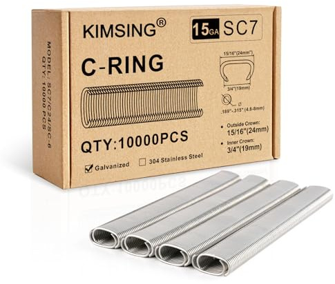 SC7 15 Gauge 3/4'' Crown Galvanized C Ring Staples 10,000 PCS/Box