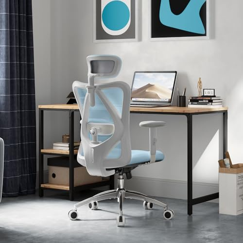 SIHOO M18 Ergonomisk kontorsstol, datorskrivbordsstol med justerbart nackstöd och ländryggsstöd, svängbar stol med hög rygg för hemmakontor (Morandi-blå)