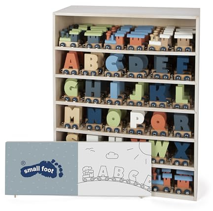 small foot display bokstavståg polar av trä, 180 delar med vagnar, lok och bokstäver, kombinerbar, 12597