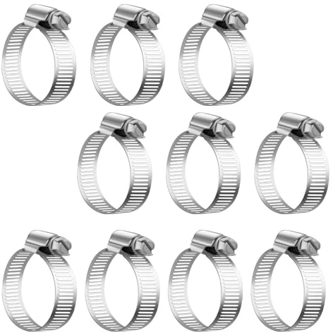 MINICIRCLES Hose Clips 10PCS, 304 Stainless Steel Hose Clamps, Worm Drive Pipes for Automotive Fuel Pipe Clamps, Adjustable 8-64 mm Hose Connections Home Gas Pipe Water Pipe (8-12mm)
