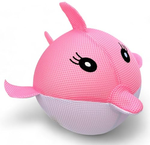 MIJOMA Fröhlicher Wasserball Fisch, Stoffbezug, Springball Ø23cm, Robuster Polyester, Langlebiges Wasserspielzeug für Spiele an Land & Wasser, Familienfreundlich (Rosa-Weiß)