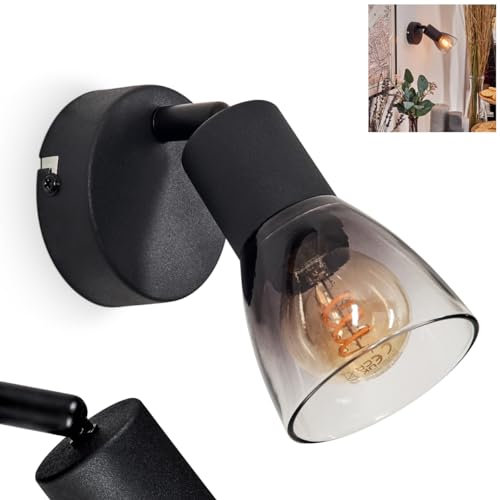 Wandleuchte Medelim, moderne Wandlampe aus Metall/Glas in Schwarz/Rauchfarben, Leuchte im Retro/Vintage-Design mit verstellbarem Schirm, 1 x E14, ohne Leuchtmittel