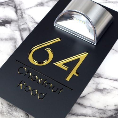 Targa Personalizzata Cancello A Luce Solare,Numero Civico Esterno Personalizzato Illuminato Led Moderno Numeri Civici Personalizzati Da Esterno Targhe E Cartelli Decorativi (Oro nero,20 * 40cm)