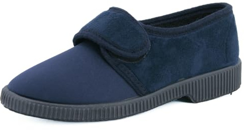 JOMIX Chaussons Diabétiques Femme avec Scratch - Pantoufles Orthopédiques Confortables pour Femme ITD2447 (Marine, 39)