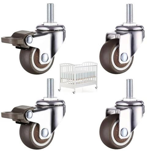 M8 x 15mm Heavy Duty Castor Wheels, 2 Pcs Lockable Caster With Brakes + 2 Pcs 360° Swivel Caster Wheels, Silent Casters, Maximum load capacity 40kg, for Furniture Carts Trolley Baby Bed Table Shelf