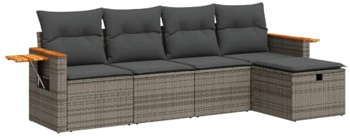 vidaXL Loungegrupp för trädgården med dynor 5 delar konstrotting grå