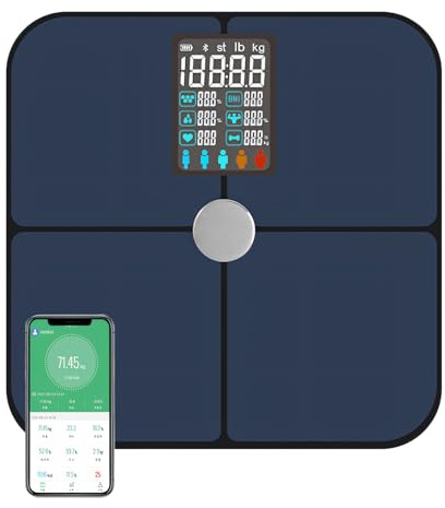 Ruiqas Intelligente Körperfettwaagen Personenwaage Digital mit APP und Körperfettanalyse180 kg/400 lbs,Körperwaage für Körperfett, BMI, Muskelmasse, Protein, BMR