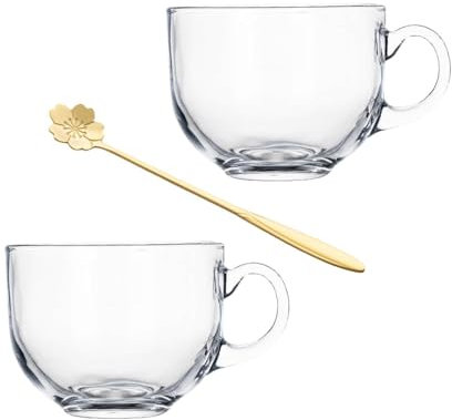 Tazze da caffè in vetro con manico, tazze da caffè trasparenti con cucchiaio, set di bicchieri per bar, 425,2 g bicchiere per cappuccino, bevande calde e fredde tazze trasparenti