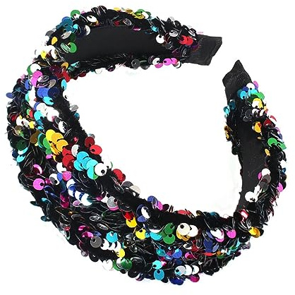 HONMEET Pailletten Damen Haarreif mit Flauschigem Stoff Glänzend und Elegant für Party Hochzeit Alltag Stilvoller Haarschmuck