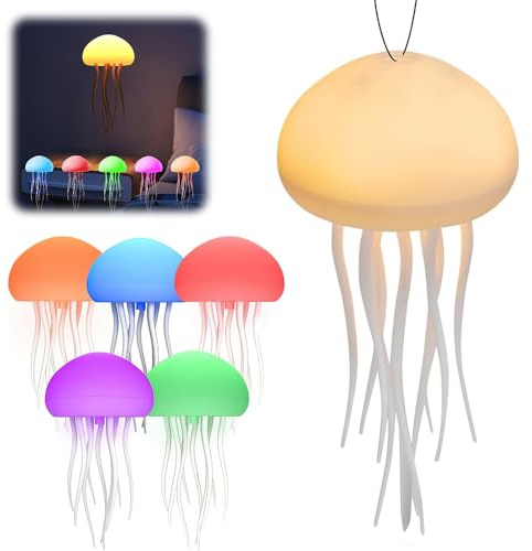 LED Quallen Lampe, RGB Gradient Quallen Licht Lampe, schwimmende Quallen Lampe mit tanzenden Beinen und Berührungssensor, wiederaufladbare Quallen Lavalampe für Schlafzimmer, Wohnzimmer (Hang)