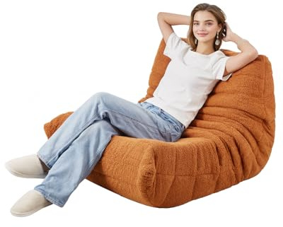 VEVOR Pouf en Forme de L avec Accoudoirs Souples et Poche de Rangement, Fauteuil Paresseux Mousse à Mémoire de Forme 25D Remplie avec Housse en Velours Doux, pour Chambre, Salle de Jeux, Marron