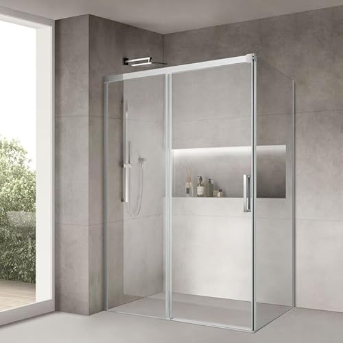 Yellowshop - ZEN Box doccia 2 lati vetro trasparente 8 mm scorrevole anticalcare H 200 cm telaio alluminio finitura simil acciaio (100x80)