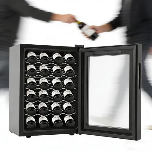 Weinkühlschrank, 48 L Getränkekühlschrank für 20 Flaschen, Weinkühler elektrisch mit Temperaturregelung LED-Anzeige Temperaturregulierbar von 12°C bis 18°C Geräuschlos für Champagner, süßem Wein