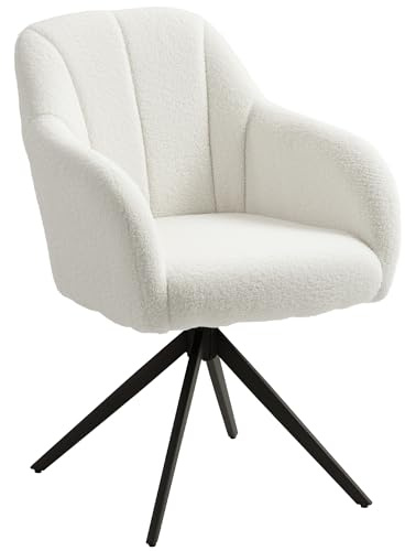 HOMCOM 360 Grad drehbarer Akzentsessel, Teddy Fleece Stoffsessel, gepolsterter getufteter Kosmetiksessel mit Stahlbeinen für Wohnzimmer, Schlafzimmer, Home Office, weiß