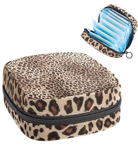Anna Cowper Period Bag Sanitary Napkin Storage Bag, Menstrual Pad Zipper Bag Portable Feminine Care Tampon Bags for Women Girl Daily Use Outdoor Travel, Leopard Print