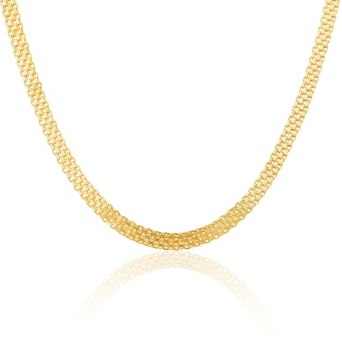 MIORE Schmuck Damen, Kette Damen Silber 18 Karat Vergoldet, Vergoldete Silberkette Länge 45cm, Halskette Ohne Anhänger, Mesh Kette Silber 925, Allergenfrei & Handgemacht in Italien