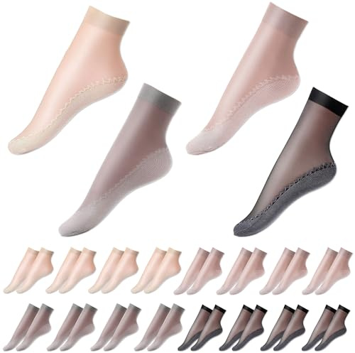 JNYUTEEN 20 Paia Calze di Nylon Donna, Gambaletti in Nylon Calzini Antiscivolo Corti, Caviglia Calze Gambaletti Velati con Suola in Cotone per Donna