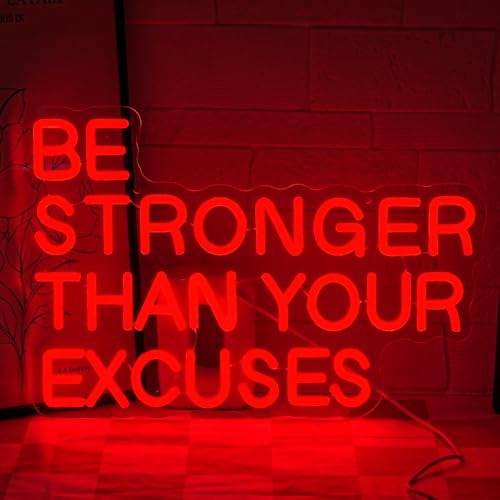 LMSIGNLY Be Stronger Than Your Excuses Insegna al neon per decorazione da parete Palestra Insegna luminosa al neon Lettera rossa Luce al neon dimmerabile LED per palestra Sala fitness Club Gamer Room