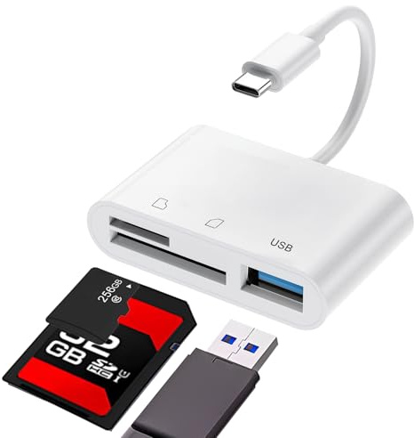 SD Card Reader, USB C to SD Card for iPhone 17 Mac iPad Pro Air Mini Galaxy Android Camera, Type C Memory Card Adapter, 3 in 1 USB card reader for More Type C Devices