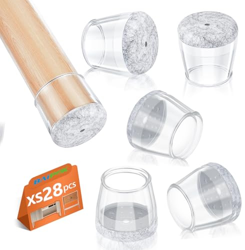 Feltrini per Sedie Rotondi, 28 Pezzi Tappi per Sedie, Gommini in Silicone con Feltro, Elastiche Protezione per Gambe Delle Sedie per Antigraffio(Fit:15-22mm)