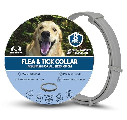 Collar Antiparasitario Perros Pulgas y Garrapatas | Especial Mosquitos | Antipulgas y Garrapatas Perros Grandes y Pequeños | Alternativa a Seresto Collar Perro, 68cm Ajustable, 8 Meses, Vegetal