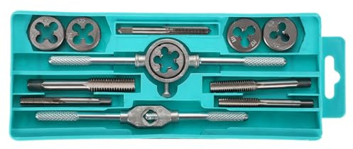 QUARKZMAN 12 Piezas Juego De Machos Y Terrajas Métricos M6-M12 Juego De Herramientas Para Roscar Machos De Roscar Terrajas Mango De Llave Soporte Con Estuche Para Roscado Macho Y Hembra