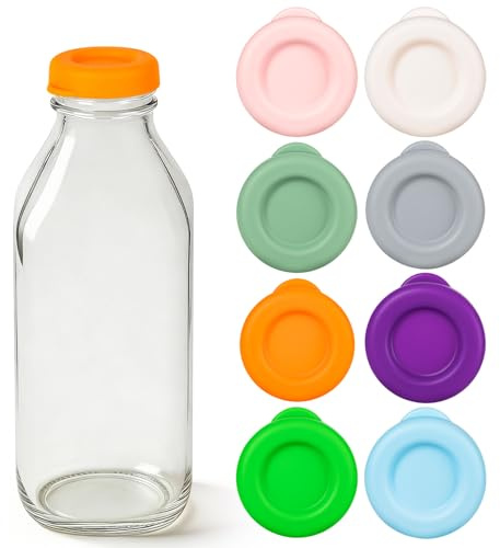 AOOWSDX Glass Milk Bottle Caps,48mm Diameter Replacement Bottle Lid,Reusable Silicone Milk Bottle Lids Compatible with Stanpac, Libbey,Colored Caps Covers for Jars