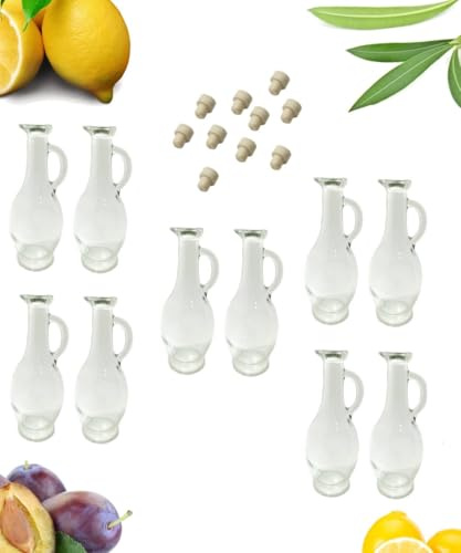 Buyglass Set di 10 Bottiglie per Limoncello in Vetro Trasparente, 500 ml, con Tappi, Caraffa Artigianale per Liquori e Conserve