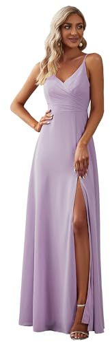 Ever-Pretty Women's A Line Spaghetti Straps V Neck Long Chiffon Asymmetry Prom Dress with Slit ES0128B