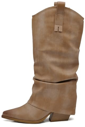 IF Fashion Scarpe Stivali Texani Western Da Donna Con Ghetta Arricciati Slouch G708 camel N.39