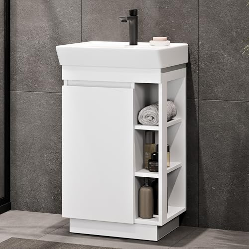 Planetmöbel Nyx Badmöbel Set 3-teilig Waschtisch | Unterschrank, 50 x 85,9 x 42 cm weiß, Bad-Armatur chrom, Badezimmermöbel für Gäste-Bad, WC