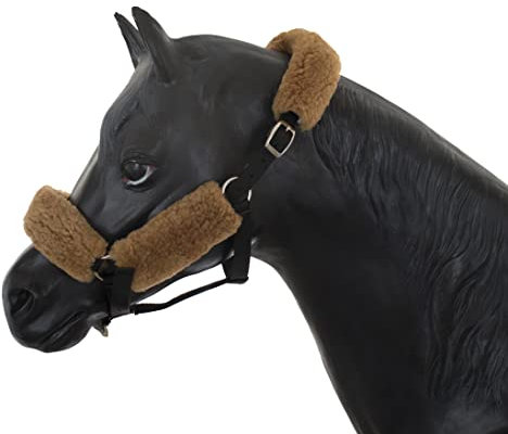 Engel Reitsport | Halfter Set (4-TLG.) inkl. Nasenschoner, Genickschoner und 2X Backenstückbezug - Lammfell Camel (Set 4)