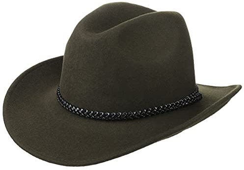 Lipodo Westernhut Herren Damen Westernhut aus Wollfilz Made in Italy Cowboyhut mit formbarer Krempe Outdoorhut mit Lederband Hut aus Filz Sommer Winter Oliv M (56-57 cm)
