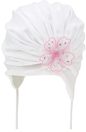 For you Babymütze Mädchen Taufe Übergangsmütze Baumwolle rein-Weiß oder Rosa oder Creme-Ivory Übergangsmütze Edelmütze 1A Quallität (48, Weiß)