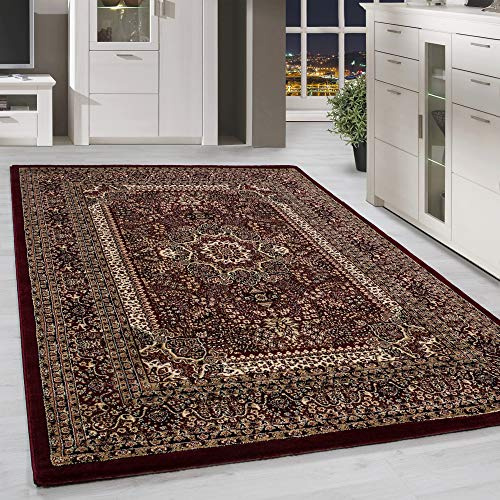 HomebyHome Orient Teppich 80x150 cm Rot, Kurzflor & Pflegeleicht, Klassisches Muster, Flurteppich Vintage Stil für Schlafzimmer oder Gästezimmer